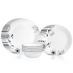 Corelle Inked Poppy 12-piece Dinnerware Set, Service for 4