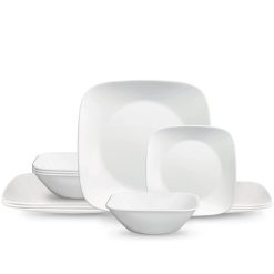 Corelle Square Pure White 12-piece Dinnerware Set with Appetizer Plates, Service for 4