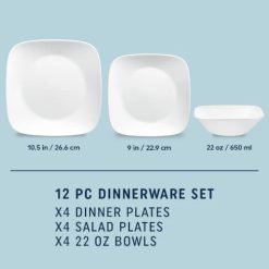 Alternative view of Corelle Square Pure White 12-piece Dinnerware Set, Service for 4