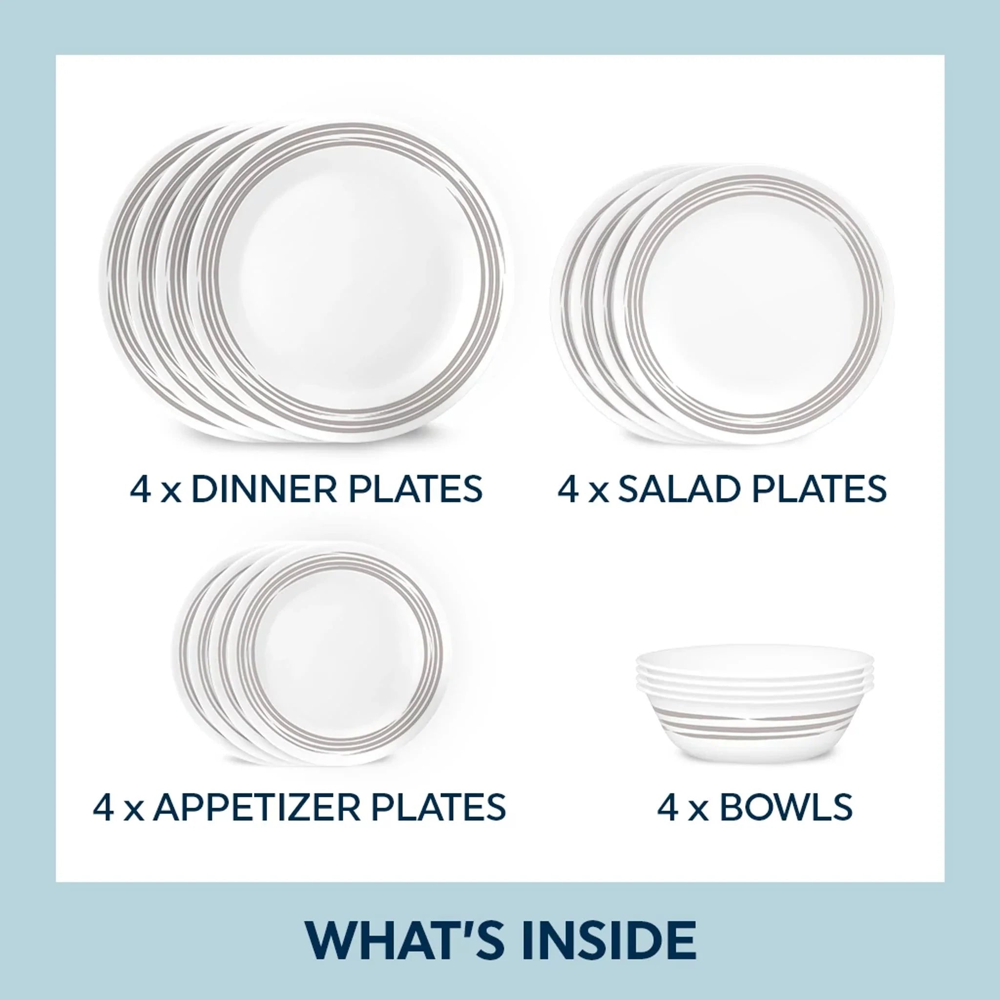 Corelle Brushed Silver 16-piece Dinnerware Set, Service for 4 - Image 2