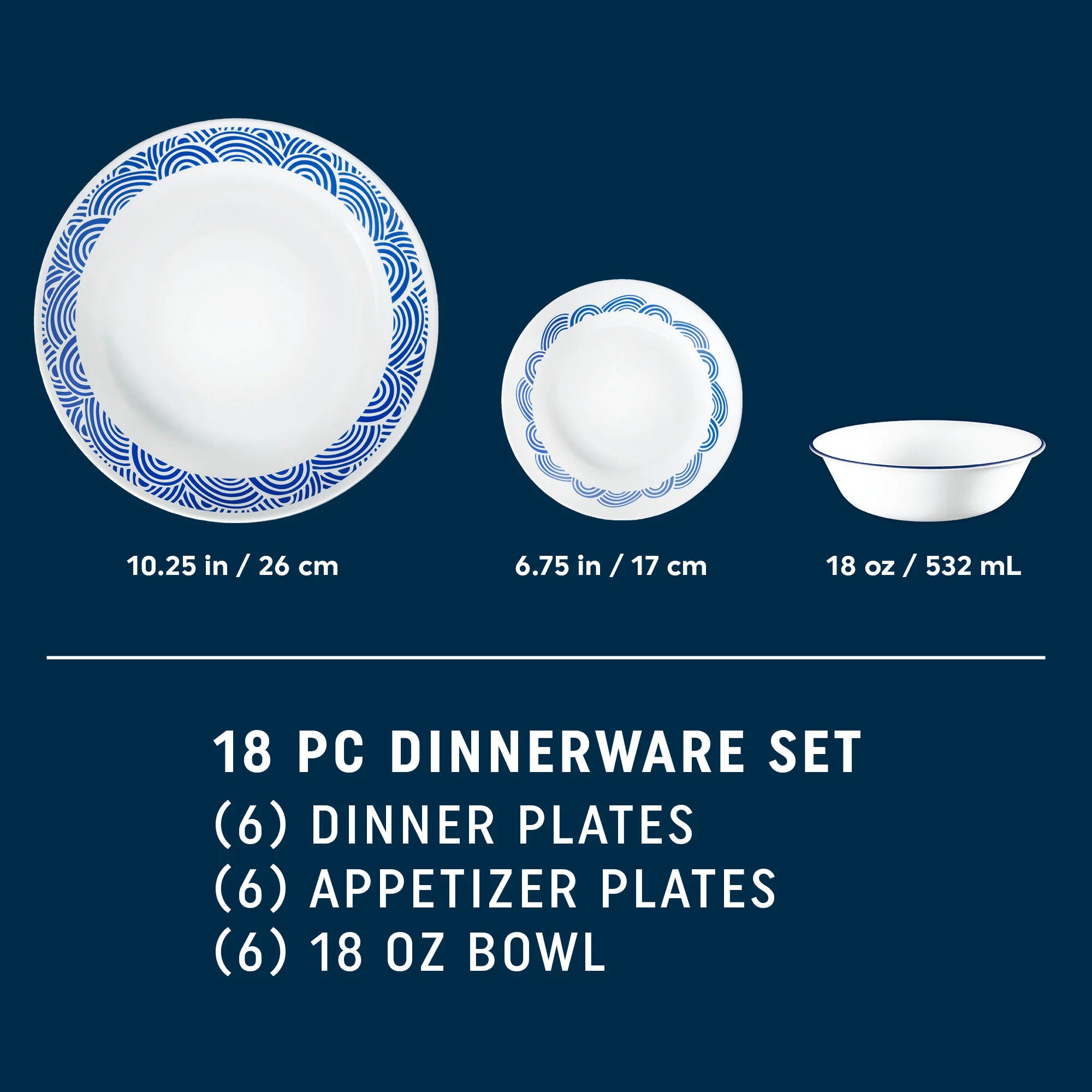 Corelle Rolling Waves 18-piece Dinnerware Set, Service for 6 - Image 2
