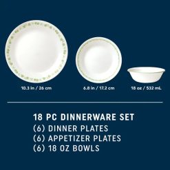Alternative view of Corelle Spring Blossom Green 18-piece Dinnerware Set, Service for 6