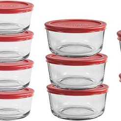 Anchor Hocking 26 Piece Glass Storage Containers with Lids (13 Glass Food Storage Containers & 13 Red SnugFit Lids)