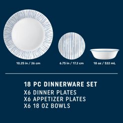 Alternative view of Corelle Nautical Stripes 18-piece Dinnerware Set, Service for 6