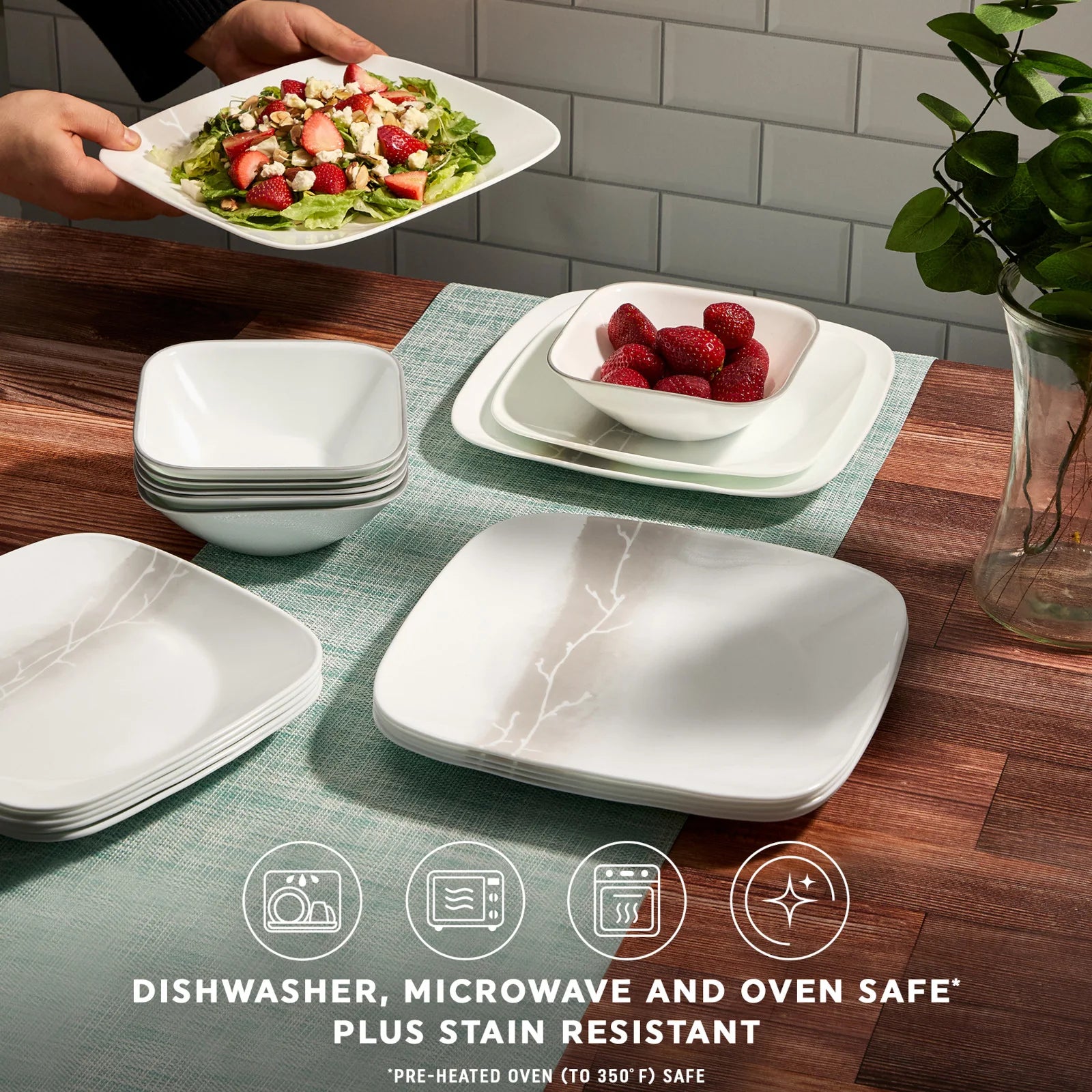 Corelle Square Wandering Grove 18-piece Dinnerware Set, Service for 6 - Image 5