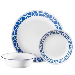 Corelle Cobalt Circles 12-piece Mugless Dinnerware Set, Service of 4