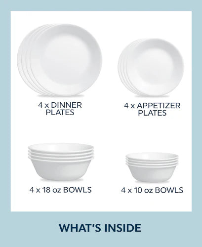 Corelle Winter Frost White 16-piece Mugless Dinnerware Set, Service for 4 - Image 6