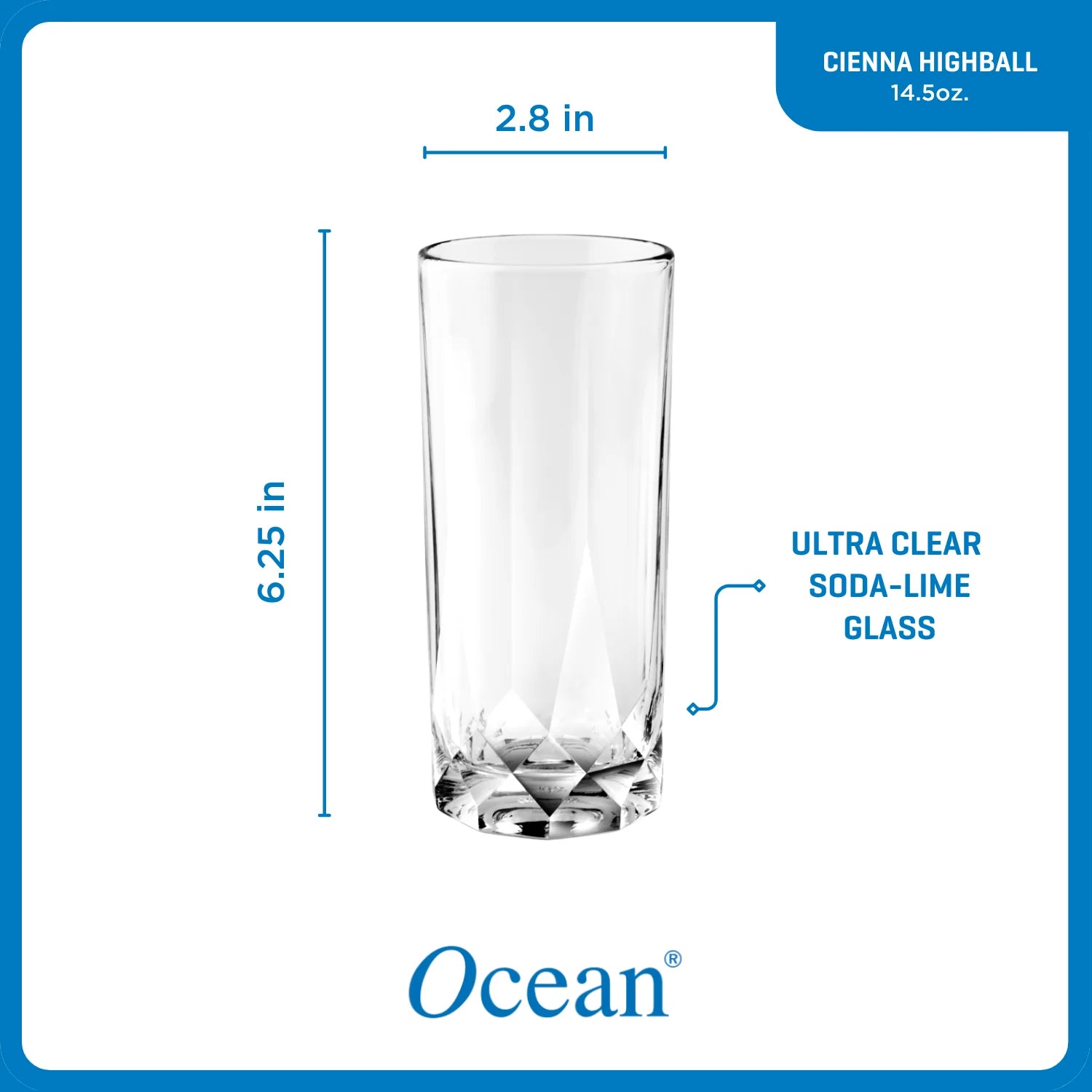Ocean Glass Cienna Long Drink Glasses (4-Pieces), 14.5-ounce, dishwasher Safe - Image 3